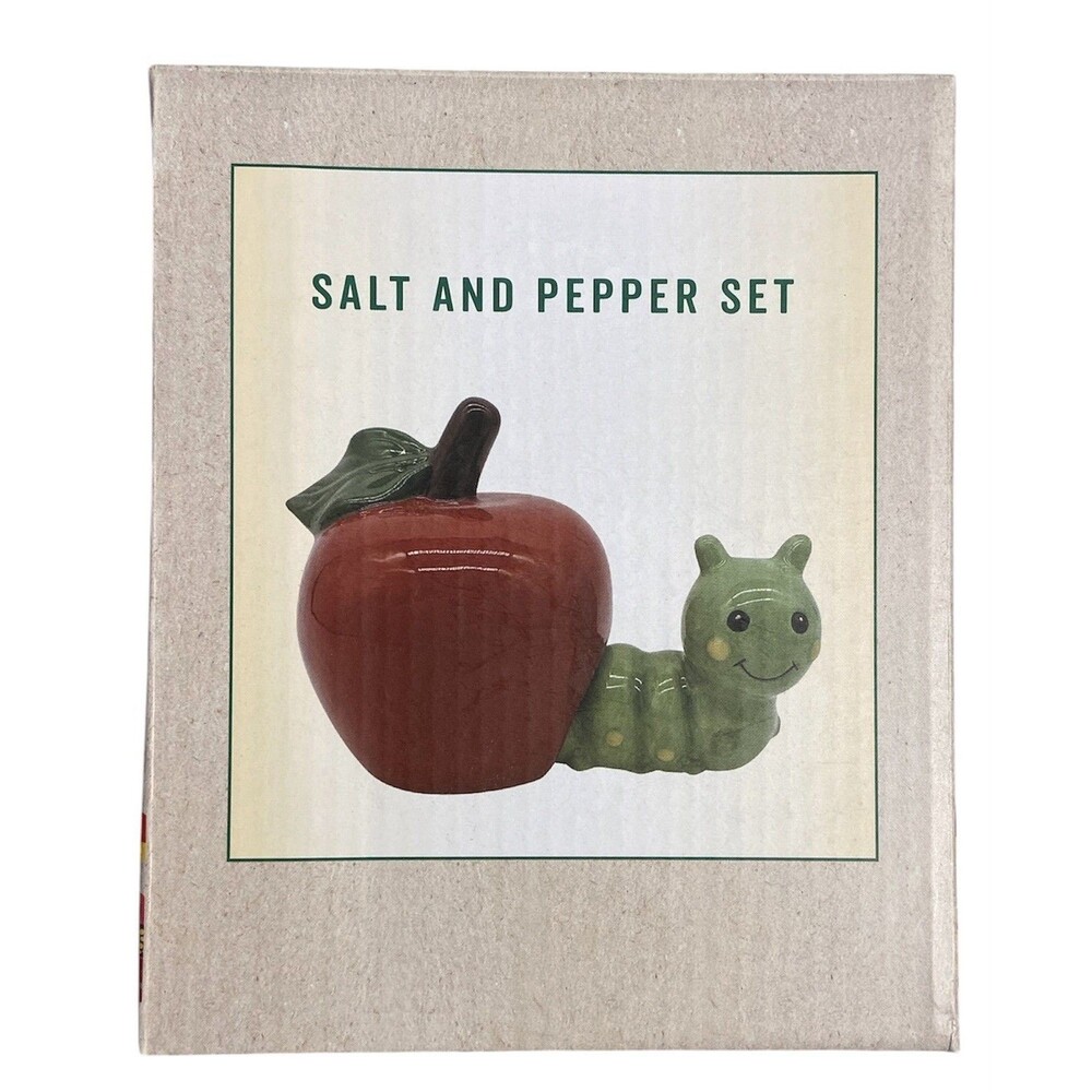 Cracker Barrel Harvest Apple & Worm Salt & Pepper Shakers New #007